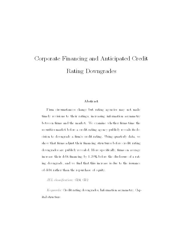 Corporate financing and anticipated credit rating changes Thumbnail