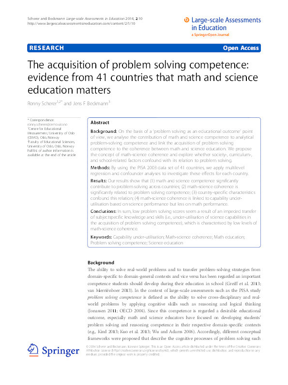 The acquisition of problem solving competence: evidence from 41 countries that math and science education matters Thumbnail