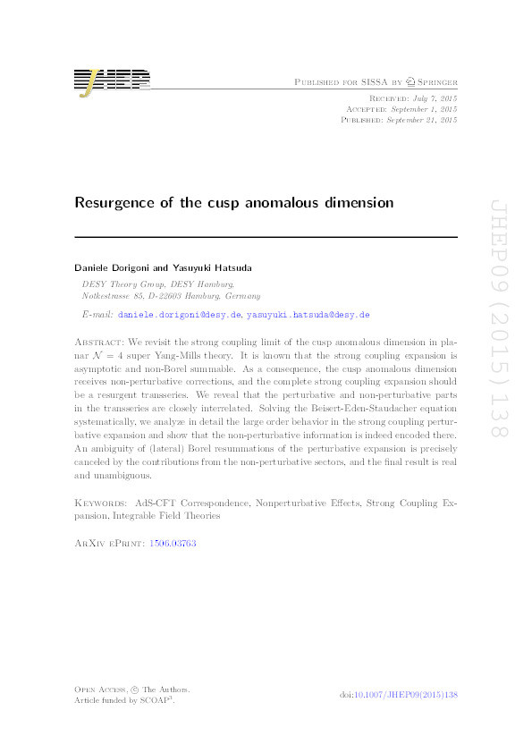 Resurgence of the cusp anomalous dimension Thumbnail