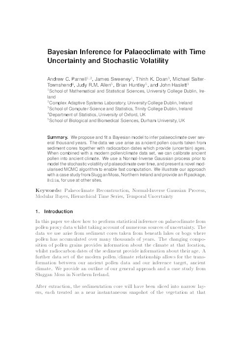 Bayesian inference for palaeoclimate with time uncertainty and stochastic volatility Thumbnail