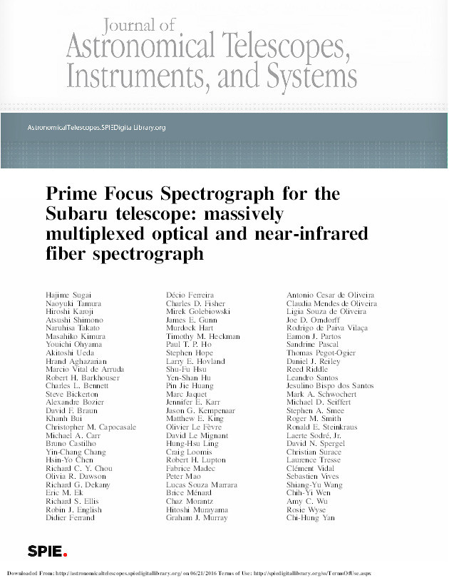 Prime Focus Spectrograph for the Subaru telescope: massively multiplexed optical and near-infrared fiber spectrograph Thumbnail
