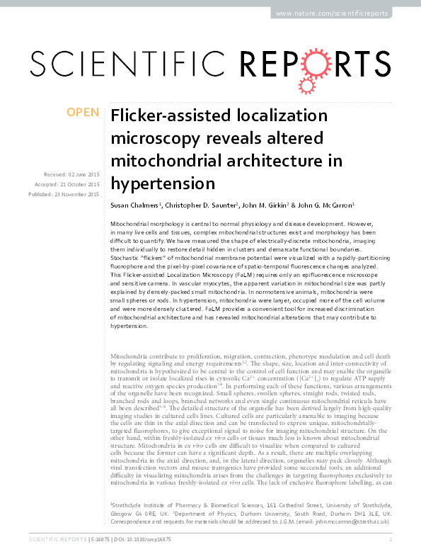 Flicker-assisted localization microscopy reveals altered mitochondrial architecture in hypertension Thumbnail