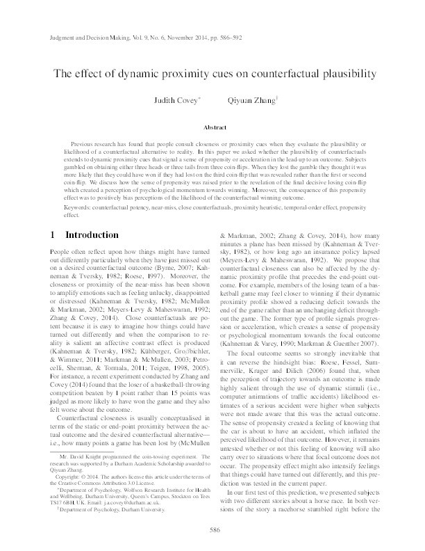 The effect of dynamic proximity cues on counterfactual plausibility Thumbnail