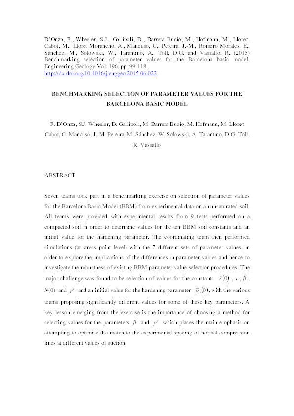 Benchmarking selection of parameter values for the Barcelona basic model Thumbnail