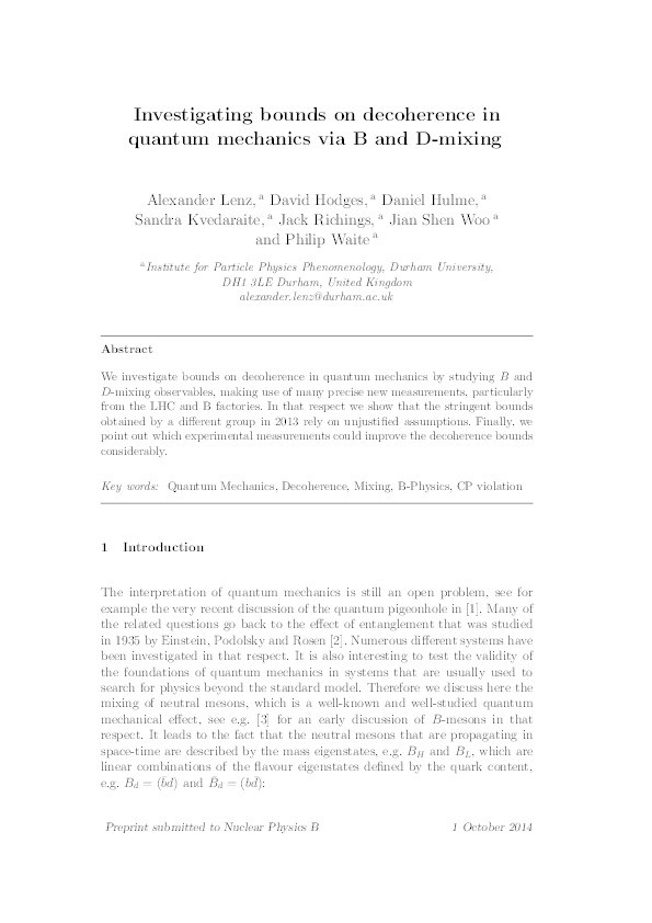 Investigating bounds on decoherence in quantum mechanics via B and D-mixing Thumbnail