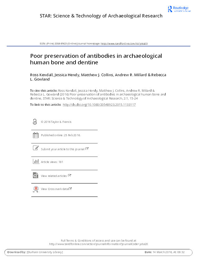 Poor preservation of antibodies in archaeological human bone and dentine Thumbnail