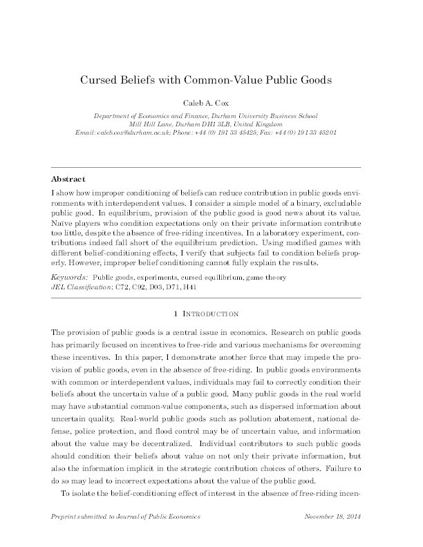 Cursed Beliefs with Common-Value Public Goods Thumbnail