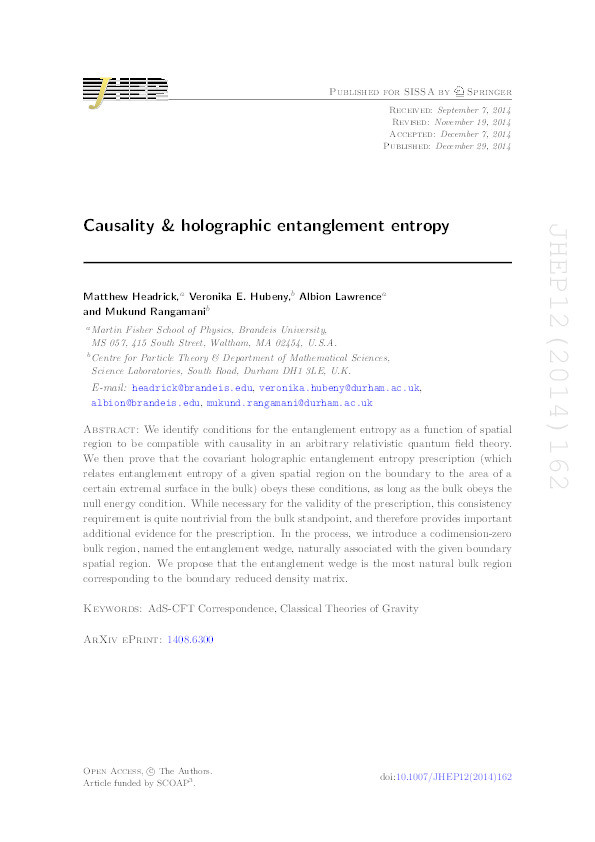 Causality & Holographic Entanglement Entropy Thumbnail