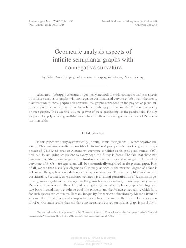 Geometric analysis aspects of infinite semiplanar graphs with nonnegative curvature Thumbnail