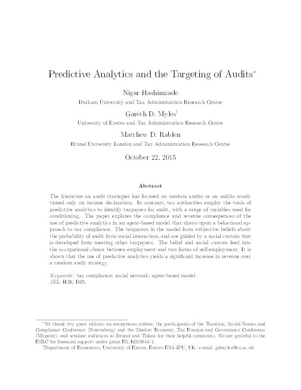 Predictive Analytics and the Targeting of Audits Thumbnail