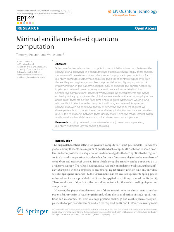 Minimal ancilla mediated quantum computation Thumbnail