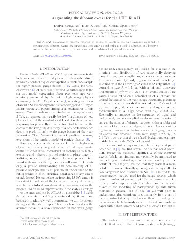 Augmenting the diboson excess for the LHC Run II Thumbnail