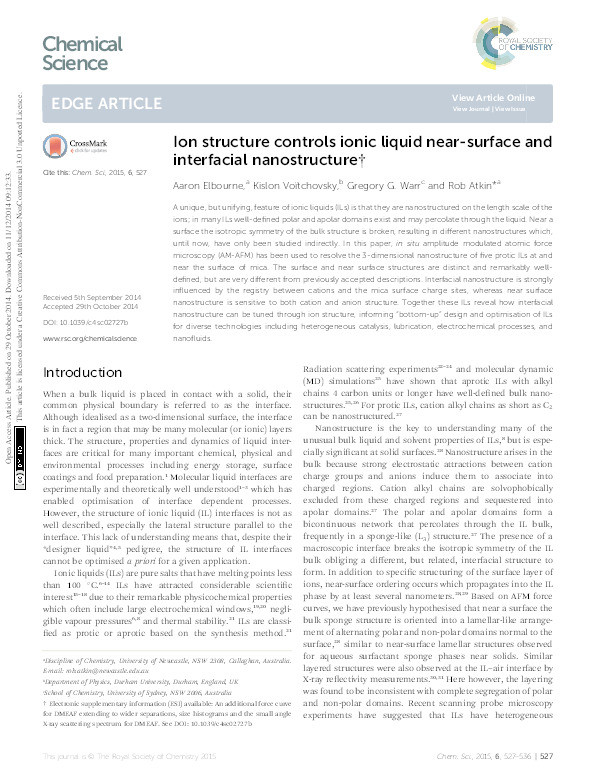 Ion structure controls ionic liquid near-surface and interfacial nanostructure Thumbnail