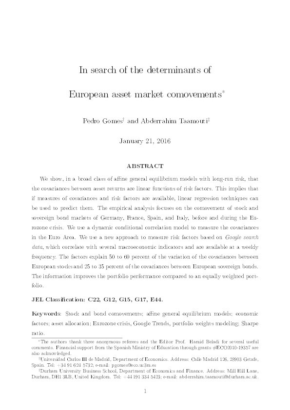 In search of the determinants of European asset market comovements Thumbnail
