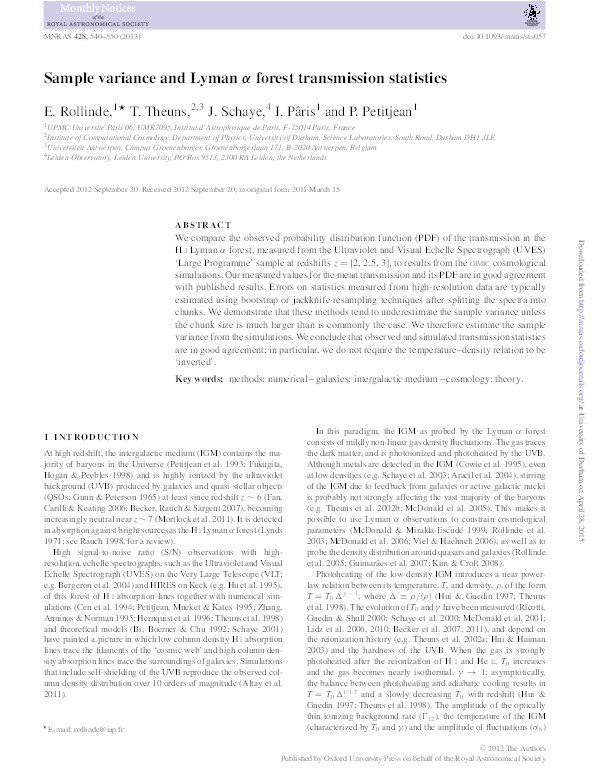 Sample variance and Lyman α forest transmission statistics Thumbnail