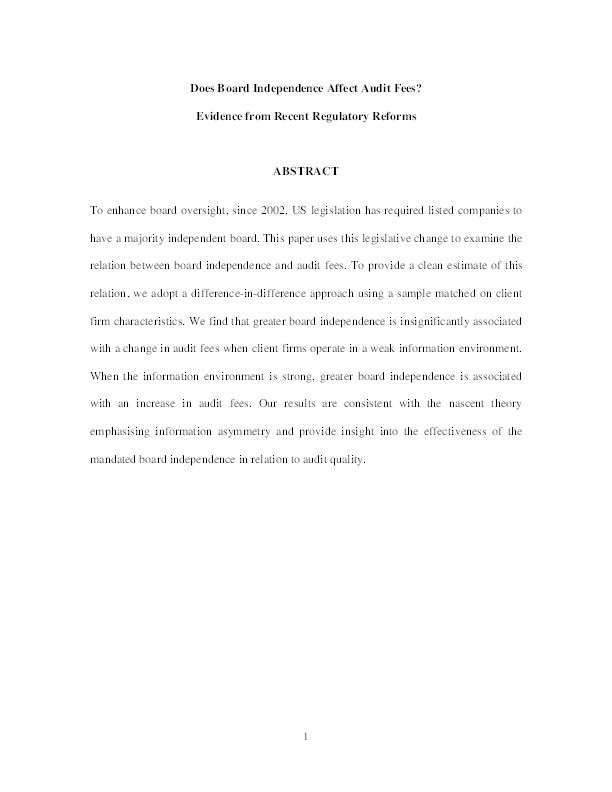 Does board independence affect audit fees? Evidence from recent regulatory reforms Thumbnail