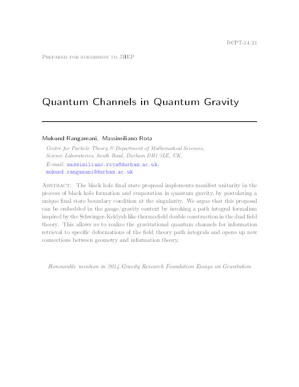 Quantum Channels in Quantum Gravity Thumbnail
