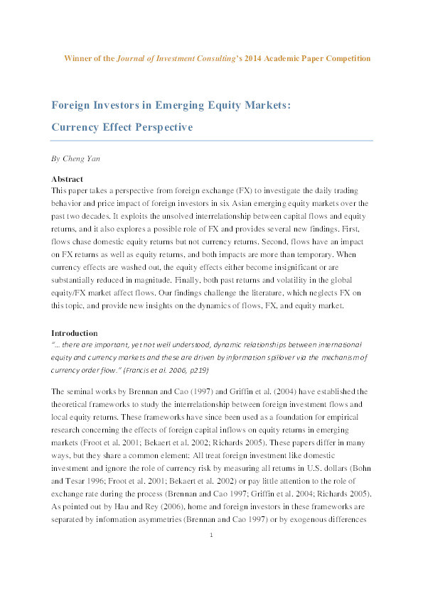 Foreign Investors in Emerging Equity Markets: Currency Effect Perspective Thumbnail