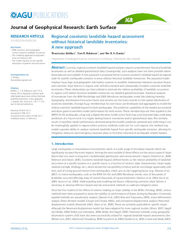 Regional coseismic landslide hazard assessment without historical landslide inventories: a new approach Thumbnail