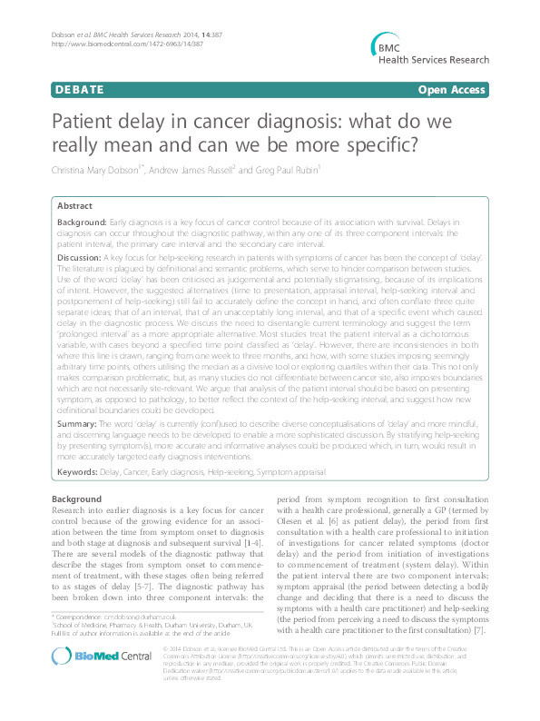 Patient delay in cancer diagnosis: what do we really mean and can we be more specific? Thumbnail