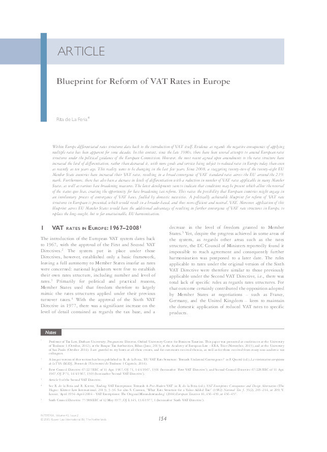 Blueprint for Reform of VAT Rates in Europe Thumbnail