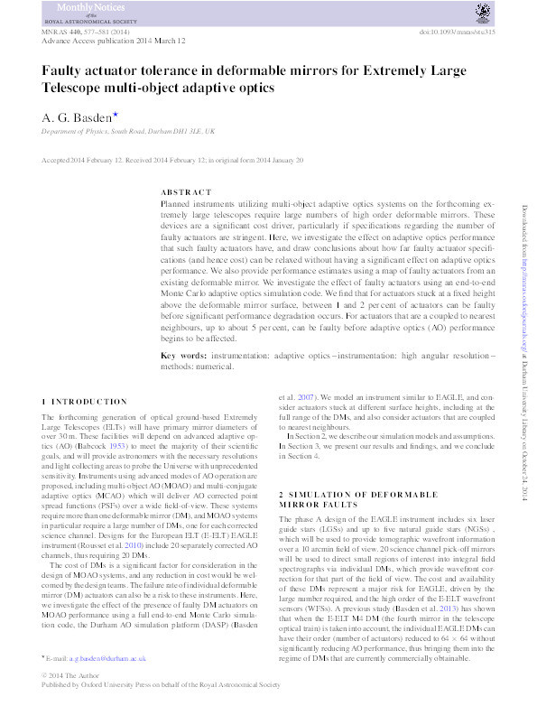 Faulty actuator tolerance in deformable mirrors for Extremely Large Telescope multi-object adaptive optics Thumbnail