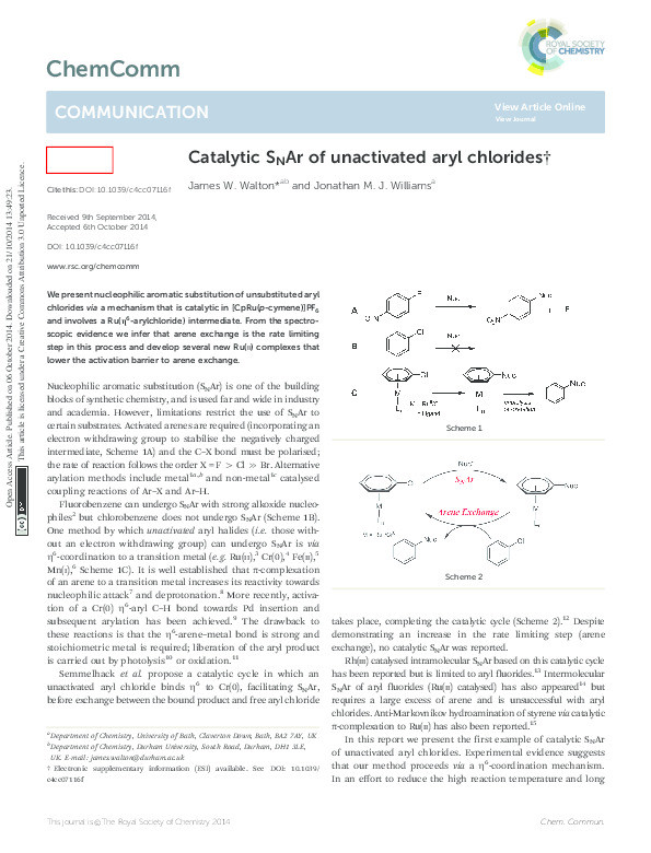 Catalytic SNAr of unactivated aryl chlorides Thumbnail