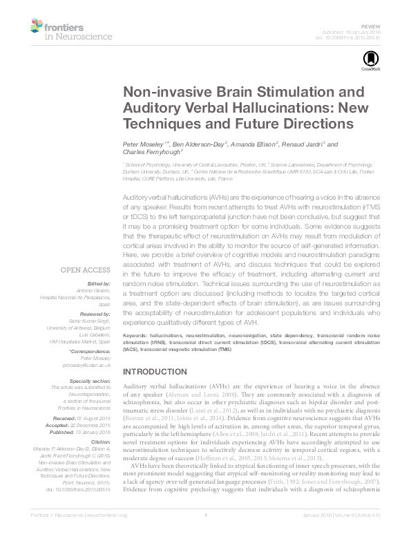 Non-invasive Brain Stimulation and Auditory Verbal Hallucinations: New Techniques and Future Directions Thumbnail
