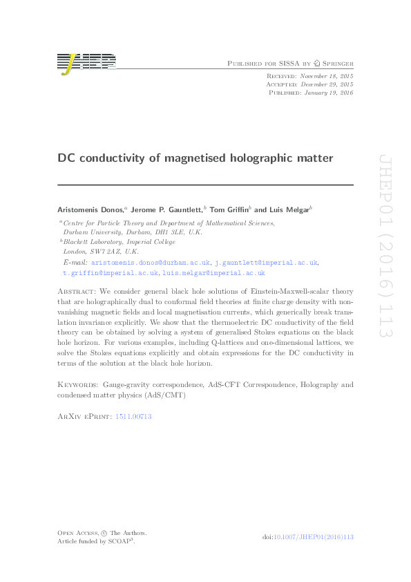 DC conductivity of magnetised holographic matter Thumbnail