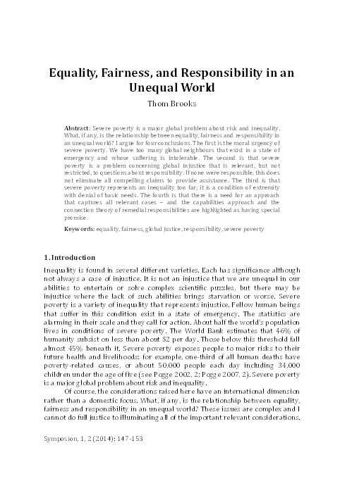 Equality, Fairness and Responsibility in an Unequal World Thumbnail