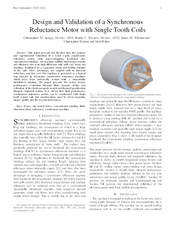 Design and Validation of a Synchronous Reluctance Motor With Single Tooth Windings Thumbnail