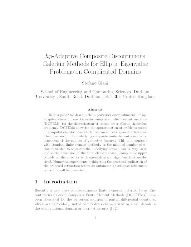 hp-Adaptive composite discontinuous Galerkin methods for elliptic eigenvalue problems on complicated domains Thumbnail