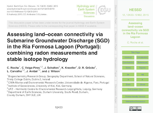 Assessing land-ocean connectivity via Submarine Groundwater Discharge (SGD) in the Ria Formosa Lagoon (Portugal): combining radon measurements and stable isotope hydrology Thumbnail