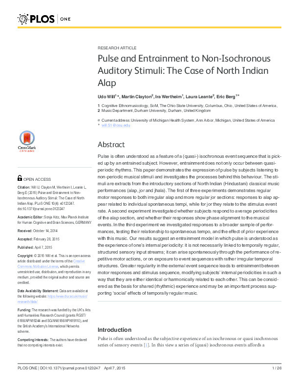 Pulse and Entrainment to Non-Isochronous Auditory Stimuli: The case of North Indian Alap Thumbnail