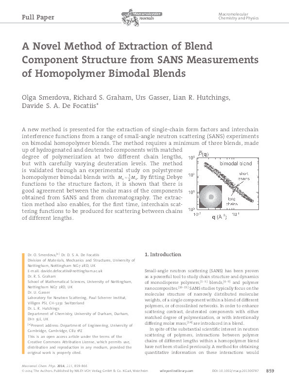 A Novel Method of Extraction of Blend Component Structure from SANS Measurements of Homopolymer Bimodal Blends Thumbnail