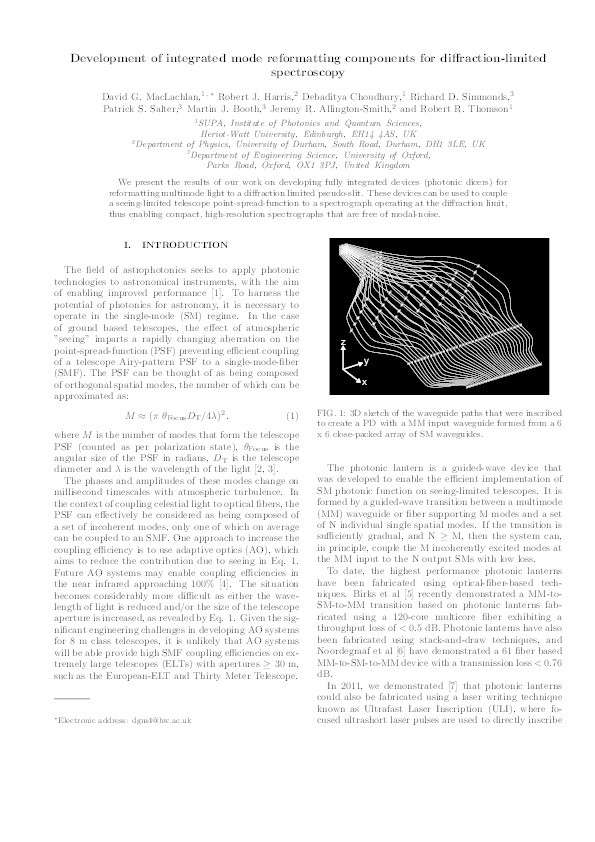 Development of integrated mode reformatting components for diffraction-limited spectroscopy Thumbnail