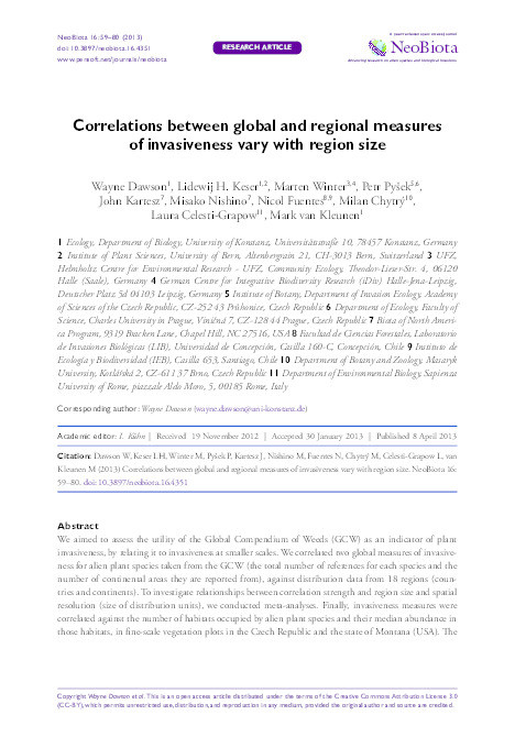 Correlations between global and regional measures of invasiveness vary with region size Thumbnail