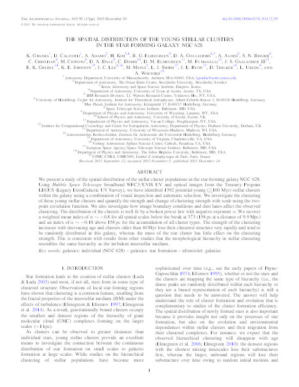 The Spatial Distribution of the Young Stellar Clusters in the Star-forming Galaxy NGC 628 Thumbnail