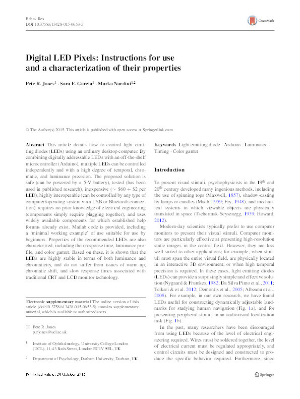 Digital LED Pixels: Instructions for use and a characterization of their properties Thumbnail