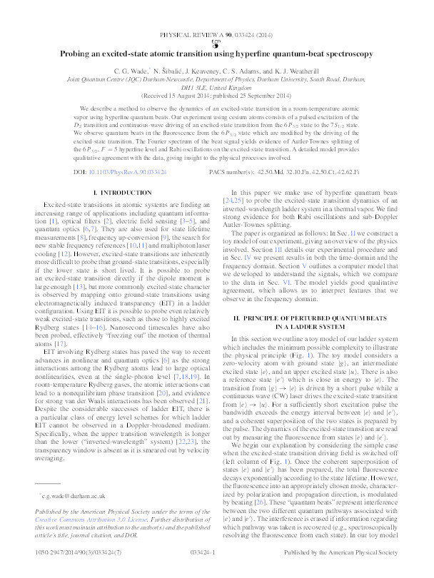 Probing an Excited-State Atomic Transition Using Hyperfine Quantum Beat Spectroscopy Thumbnail