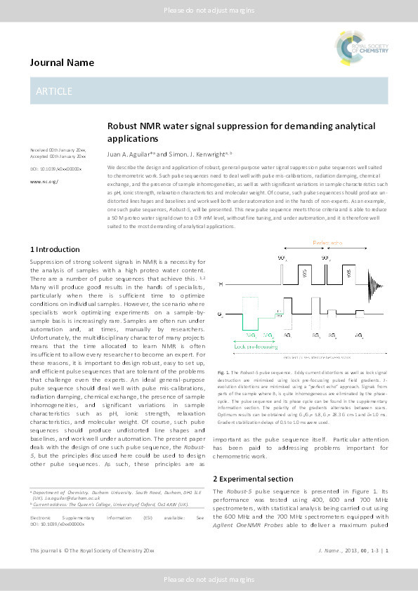 Robust NMR water signal suppression for demanding analytical applications Thumbnail