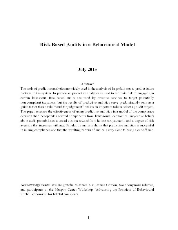 Risk-Based Audits in a Behavioural Model Thumbnail