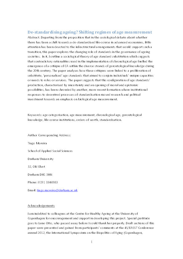 De-standardising ageing? Shifting regimes of age measurement Thumbnail