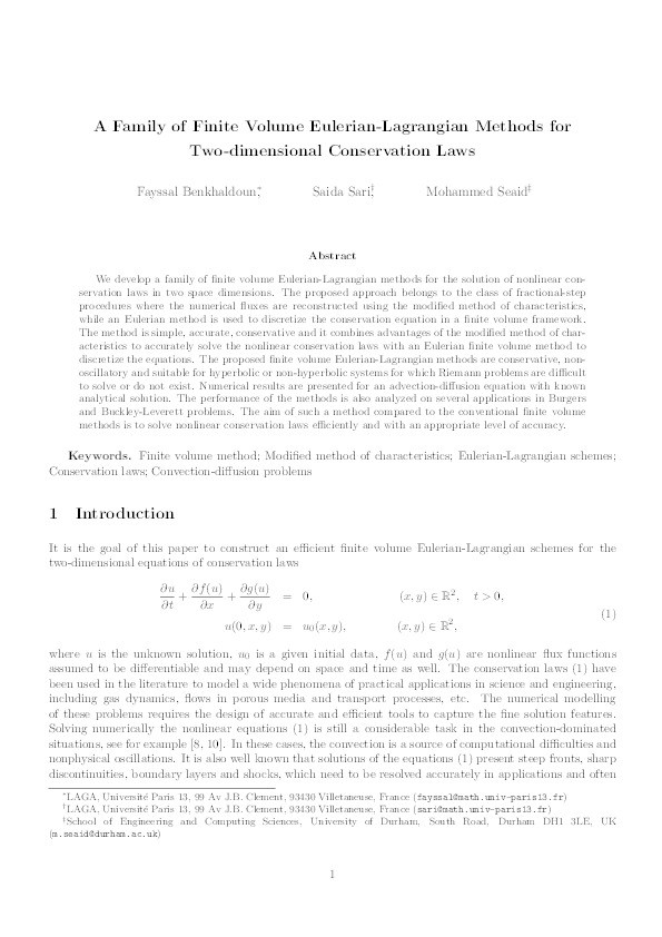 A family of finite volume Eulerian–Lagrangian methods for two-dimensional conservation laws Thumbnail