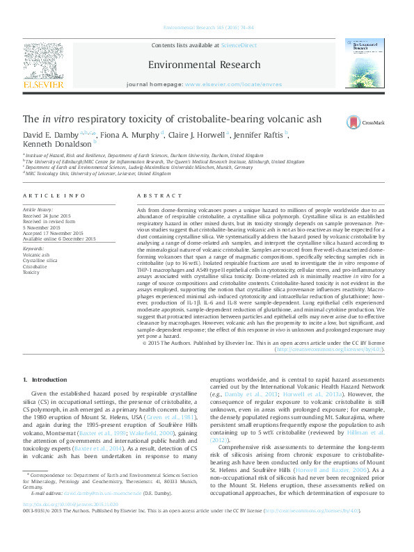 The in vitro respiratory toxicity of cristobalite-bearing volcanic ash Thumbnail