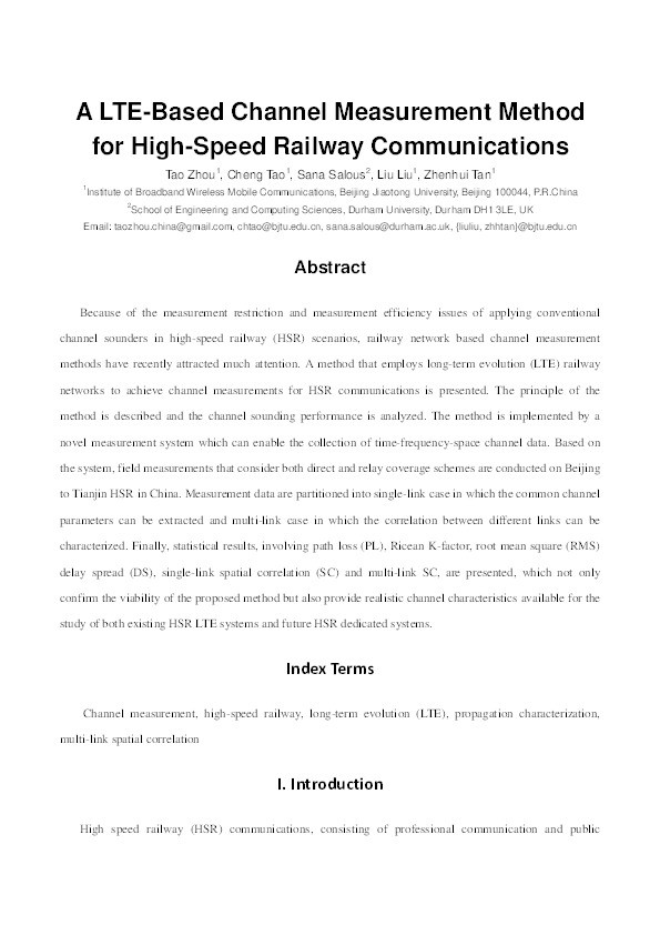 A LTE-Based Channel Measurement Method for High-Speed Railway Communications Thumbnail
