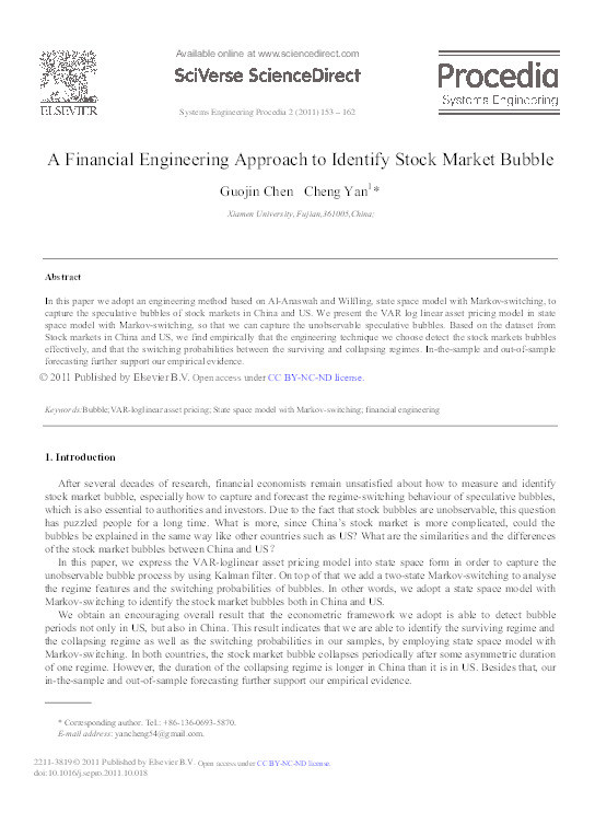 A financial engineering approach to identify stock market bubble Thumbnail