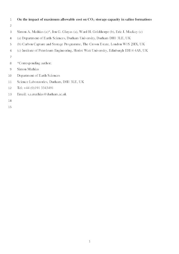 Impact of maximum allowable cost on CO2 storage capacity in saline formations Thumbnail