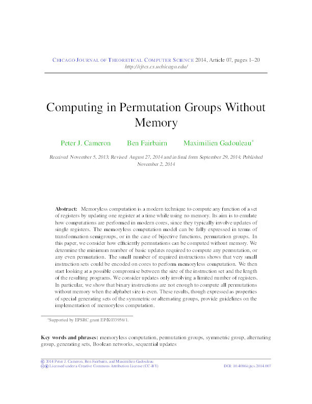 Computing in Permutation Groups Without Memory Thumbnail