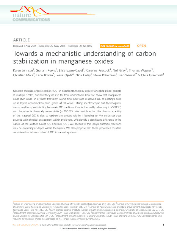 Towards a Mechanistic Understanding of Carbon Stabilization in Manganese Oxides Thumbnail